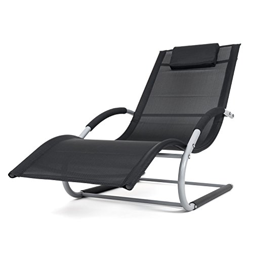 Outdoor Schwingstuhl Miami mit Armlehnen | Sonnenliege ergonomisch geschwungen | Freischwinger schwarz/grau | Gartenmöbel aus Alu und Textilene wetterfest - 4