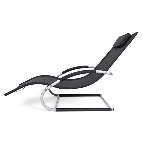 Outdoor Schwingstuhl Miami mit Armlehnen | Sonnenliege ergonomisch geschwungen | Freischwinger schwarz/grau | Gartenmöbel aus Alu und Textilene wetterfest - 5