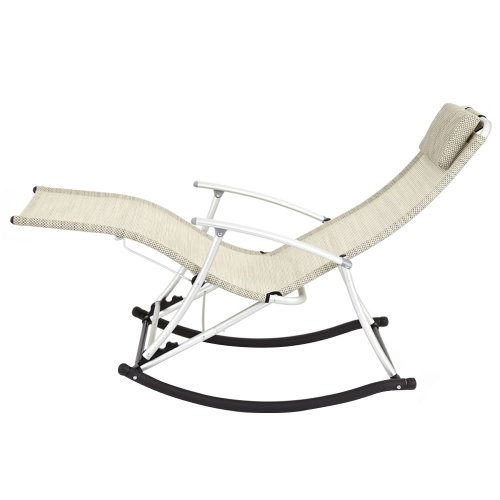 Rockcamp Garten- / Freizeitstuhl aus Alu-Textilene, Schaukelstuhl, faltbar, Beige - 3