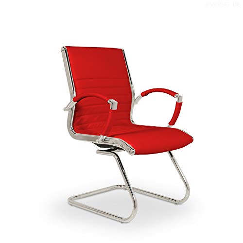 VERSEE Design Besucherstuhl Montreal – Echt-Leder – Rot - 5