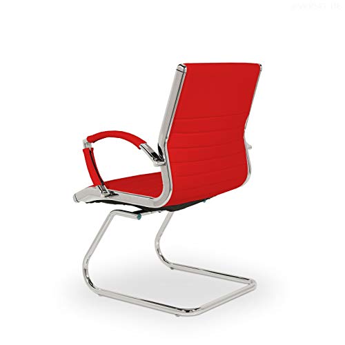 VERSEE Design Besucherstuhl Montreal – Echt-Leder – Rot - 4