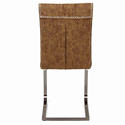 Ambiendi 2er Set Esszimmerstühle Schwingstuhl Vintage PU Auge Gebürsteter Edelstahl Freischwinger Stühle (Hellbraun) - 2