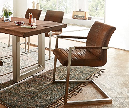 Earnest Vintage Freischwinger Design Stuhl (Braun Wildlederoptik, Gestell Edelstahl) - 3