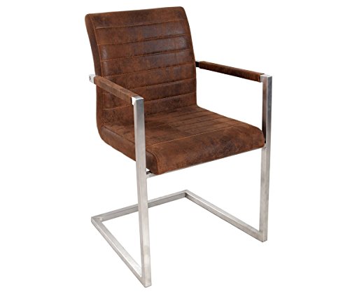 Earnest Vintage Freischwinger Design Stuhl (Braun Wildlederoptik, Gestell Edelstahl) - 5