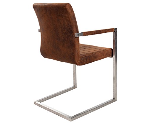 Earnest Vintage Freischwinger Design Stuhl (Braun Wildlederoptik, Gestell Edelstahl) - 7