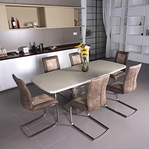 Ambiendi 2er Set Esszimmerstuhl Schwingstuhl Gebürsteter Satin Flacher Schlauch PU Aprikose und Braun Vintage Steppung Freischwinger Stühle - 5