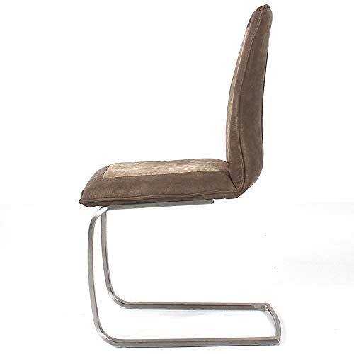 Ambiendi 2er Set Esszimmerstuhl Schwingstuhl Gebürsteter Satin Flacher Schlauch PU Aprikose und Braun Vintage Steppung Freischwinger Stühle - 3