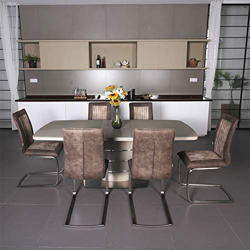 Ambiendi 2er Set Esszimmerstuhl Schwingstuhl Gebürsteter Satin Flacher Schlauch PU Aprikose und Braun Vintage Steppung Freischwinger Stühle - 2