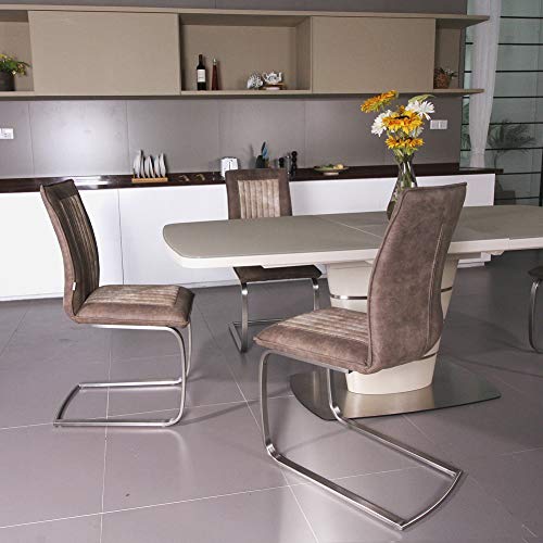 Ambiendi 2er Set Esszimmerstuhl Schwingstuhl Gebürsteter Satin Flacher Schlauch PU Aprikose und Braun Vintage Steppung Freischwinger Stühle - 7