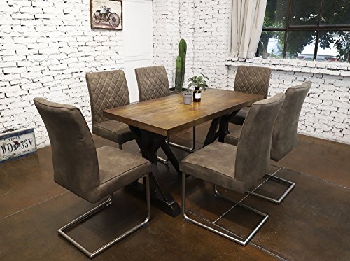 Ambiendi Schwingstuhl 2er Set Freischwinger mit Vintage PU Leder Grau-Beige Nickel-Metallgestell Freischwinger Schwingstuhl Geeignet für Wohnzimmer Esszimmer Familie 47 x 94 x 58 cm (B x H x T) - 2