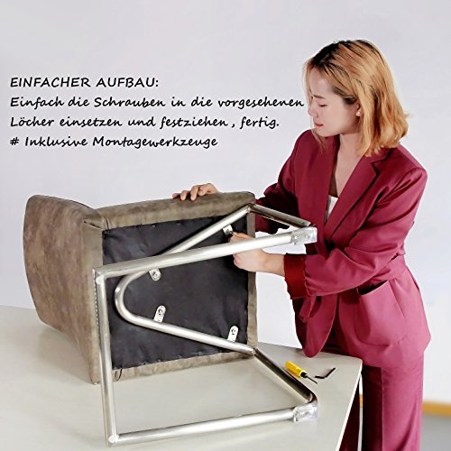 Ambiendi Schwingstuhl 2er Set Freischwinger mit Vintage PU Leder Grau-Beige Nickel-Metallgestell Freischwinger Schwingstuhl Geeignet für Wohnzimmer Esszimmer Familie 47 x 94 x 58 cm (B x H x T) - 4