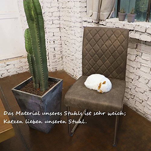 Ambiendi Schwingstuhl 2er Set Freischwinger mit Vintage PU Leder Grau-Beige Nickel-Metallgestell Freischwinger Schwingstuhl Geeignet für Wohnzimmer Esszimmer Familie 47 x 94 x 58 cm (B x H x T) - 5