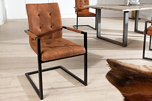 Invicta Interior Design Freischwinger Stuhl Oxford mit Armlehne Cognac Vintage braun - 2