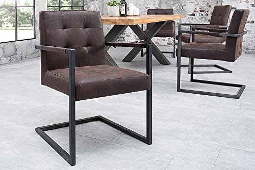 Hochwertiger Freischwinger Stuhl Rider Vintage Braun mit Armlehne Eisengestell Esszimmerstuhl - 5