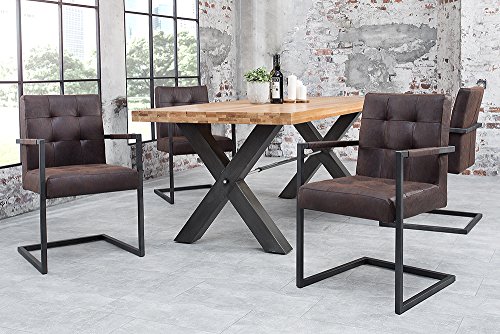 Hochwertiger Freischwinger Stuhl Rider Vintage Braun mit Armlehne Eisengestell Esszimmerstuhl - 4