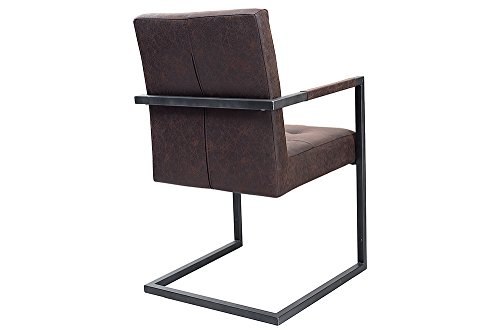 Hochwertiger Freischwinger Stuhl Rider Vintage Braun mit Armlehne Eisengestell Esszimmerstuhl - 3