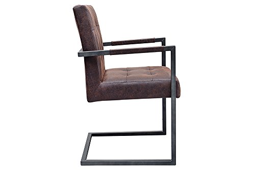 Hochwertiger Freischwinger Stuhl Rider Vintage Braun mit Armlehne Eisengestell Esszimmerstuhl - 8