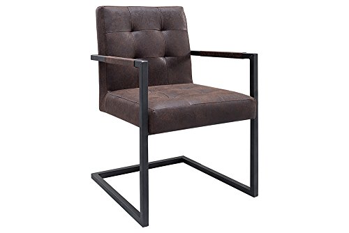 Hochwertiger Freischwinger Stuhl Rider Vintage Braun mit Armlehne Eisengestell Esszimmerstuhl - 9