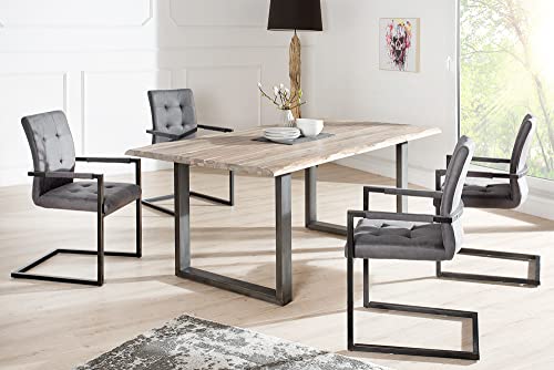 Invicta Interior Design Freischwinger Stuhl Oxford mit Armlehne Antik Grau Vintage Gestell Eisen Schwarz Armlehnenstuhl Freischwingerstuhl Esszimmerstuhl Esszimmer - 3