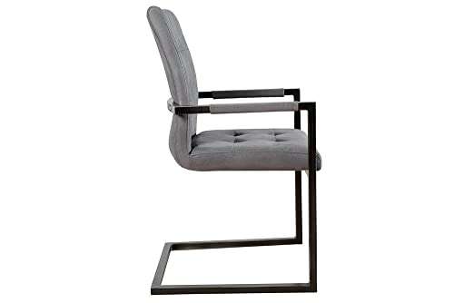 Invicta Interior Design Freischwinger Stuhl Oxford mit Armlehne Antik Grau Vintage Gestell Eisen Schwarz Armlehnenstuhl Freischwingerstuhl Esszimmerstuhl Esszimmer - 4