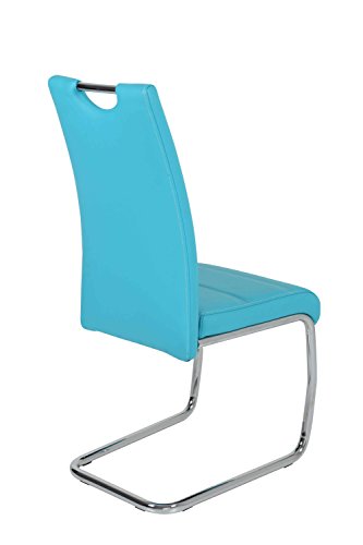 2er Set Schwingstuhl Flora, Kunstleder Petrol, Griffmulde, Metallgestell verchromt - 2