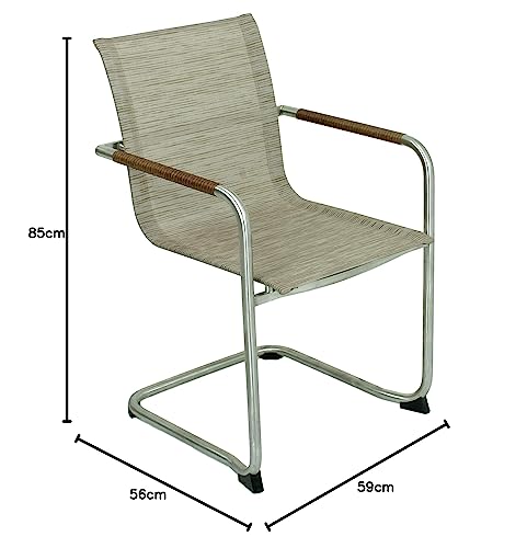 Garden Pleasure Garten 4 er Set Freischwinger, Edelstahl, Kunststoffgewebe, Sandbraun - 2