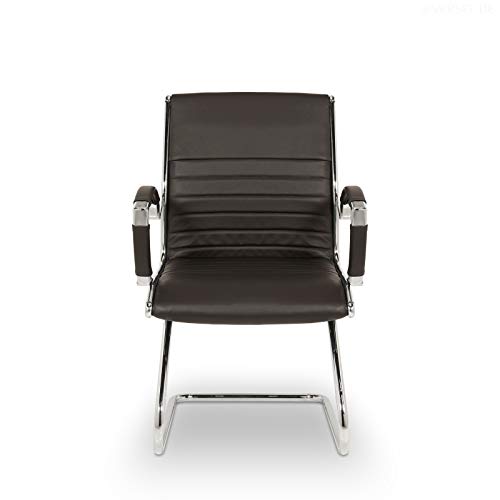 VERSEE Design Besucherstuhl Montreal – Echt-Leder – braun – mit Armlehnen - 2