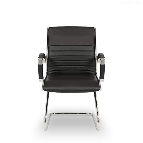 VERSEE Design Konferenzstuhl Freischwinger Montreal – Echt-Leder – schwarz – mit Armlehnen - 2