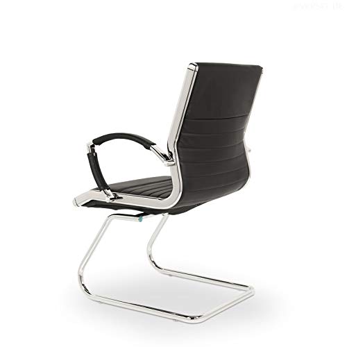 VERSEE Design Konferenzstuhl Freischwinger Montreal – Echt-Leder – schwarz – mit Armlehnen - 3