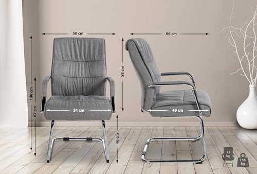 Freischwinger Sievert I Gepolsterter Konferenzstuhl Mit Armlehne I Stoffbezug hellgrau - 2
