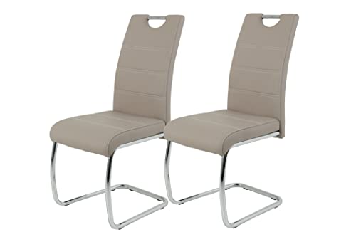 2er Set Schwingstuhl Flora, Kunstleder Cappuccino, Griffmulde, Metallgestell verchromt, 42x57x98 cm - 2