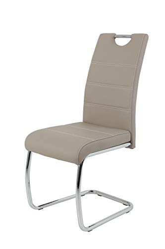 2er Set Schwingstuhl Flora, Kunstleder Cappuccino, Griffmulde, Metallgestell verchromt, 42x57x98 cm - 5