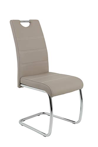 2er Set Schwingstuhl Flora, Kunstleder Cappuccino, Griffmulde, Metallgestell verchromt, 42x57x98 cm - 7