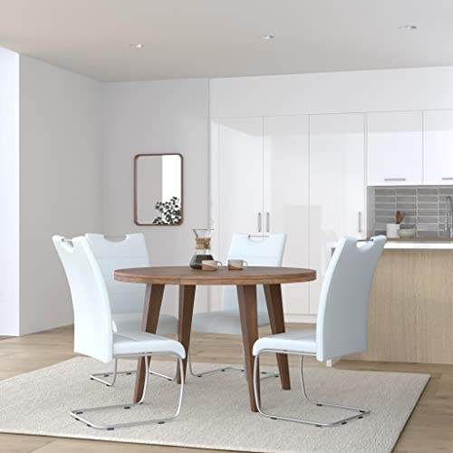 4er Set Schwingstuhl Flora, Kunstleder Weiß, Griffmulde, Metallgestell verchromt, 42x57x98 cm - 2