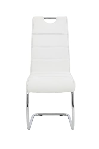 4er Set Schwingstuhl Flora, Kunstleder Weiß, Griffmulde, Metallgestell verchromt, 42x57x98 cm - 4