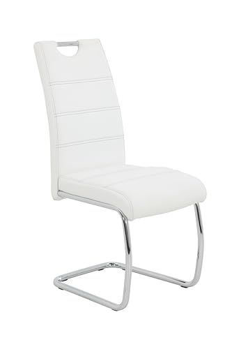 4er Set Schwingstuhl Flora, Kunstleder Weiß, Griffmulde, Metallgestell verchromt, 42x57x98 cm - 8