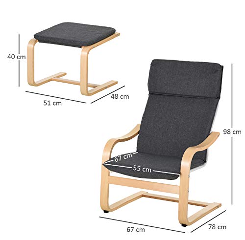 HOMCOM Relaxsessel mit Fußhocker, Ruhesessel mit Armlehne, Relaxstuhl, Leinenbezug Holzgestell Grau 65 x 69 x 98 cm - 3