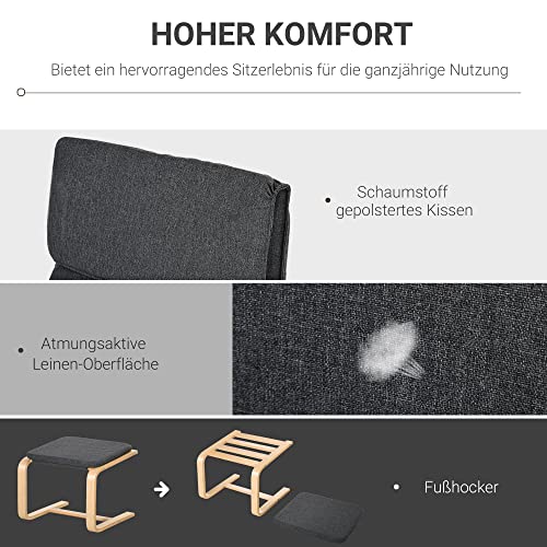 HOMCOM Relaxsessel mit Fußhocker, Ruhesessel mit Armlehne, Relaxstuhl, Leinenbezug Holzgestell Grau 65 x 69 x 98 cm - 5