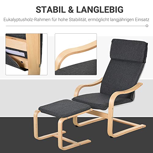 HOMCOM Relaxsessel mit Fußhocker, Ruhesessel mit Armlehne, Relaxstuhl, Leinenbezug Holzgestell Grau 65 x 69 x 98 cm - 6