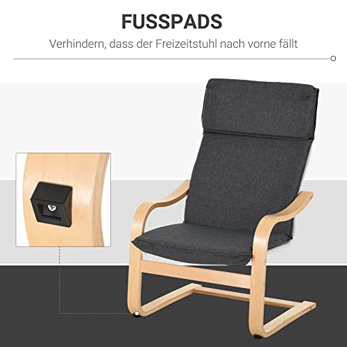 HOMCOM Relaxsessel mit Fußhocker, Ruhesessel mit Armlehne, Relaxstuhl, Leinenbezug Holzgestell Grau 65 x 69 x 98 cm - 7