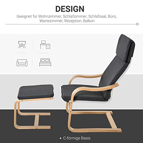 HOMCOM Relaxsessel mit Fußhocker, Ruhesessel mit Armlehne, Relaxstuhl, Leinenbezug Holzgestell Grau 65 x 69 x 98 cm - 8
