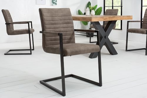 invicta INTERIOR Freischwinger Stuhl LOFT Taupe grau mit Armlehne Gestell aus Eisen Esszimmerstuhl Armlehnenstuhl Konferenzstuhl - 2