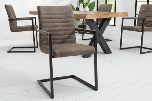 invicta INTERIOR Freischwinger Stuhl LOFT Taupe grau mit Armlehne Gestell aus Eisen Esszimmerstuhl Armlehnenstuhl Konferenzstuhl - 3