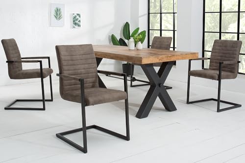 invicta INTERIOR Freischwinger Stuhl LOFT Taupe grau mit Armlehne Gestell aus Eisen Esszimmerstuhl Armlehnenstuhl Konferenzstuhl - 4