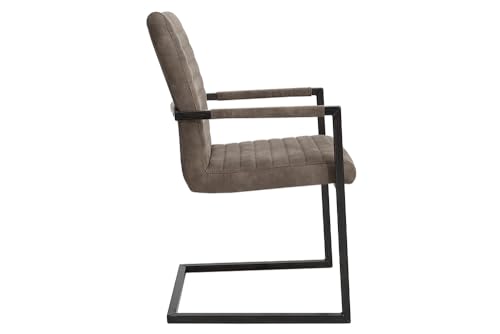 invicta INTERIOR Freischwinger Stuhl LOFT Taupe grau mit Armlehne Gestell aus Eisen Esszimmerstuhl Armlehnenstuhl Konferenzstuhl - 6