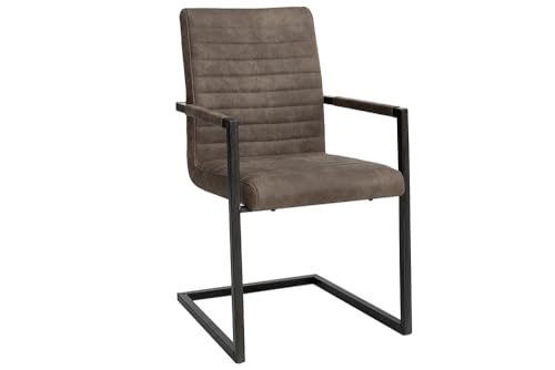 invicta INTERIOR Freischwinger Stuhl LOFT Taupe grau mit Armlehne Gestell aus Eisen Esszimmerstuhl Armlehnenstuhl Konferenzstuhl - 8