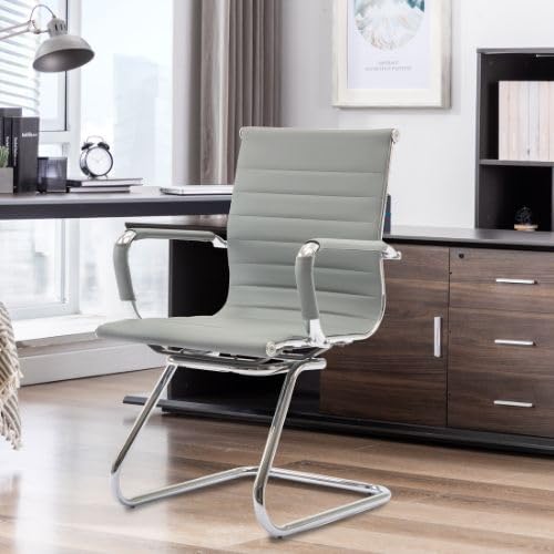 Wahson Freischwinger aus PU-Leder Besucherstuhl mit Chromgestell, Konferenzstuhl 2 Stück Schwarz (Grau) - 2