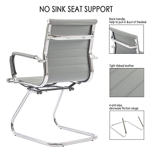 Wahson Freischwinger aus PU-Leder Besucherstuhl mit Chromgestell, Konferenzstuhl 2 Stück Schwarz (Grau) - 3