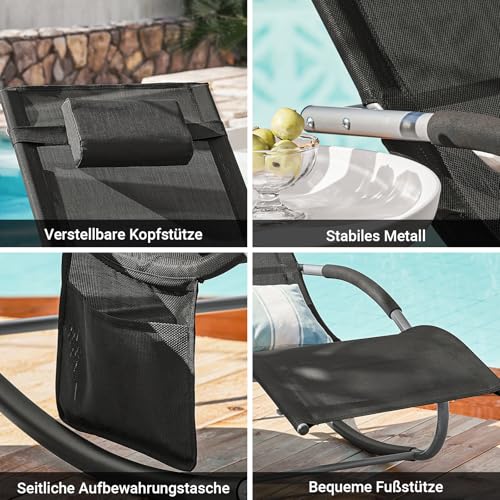 SoBuy® 2-er Set Swingliege, Schaukelliege, Sonnenliege, Liegestuhl,Gartenliege mit Tasche, Gewebe in Schwarz, 2 x OGS28-SCH - 5