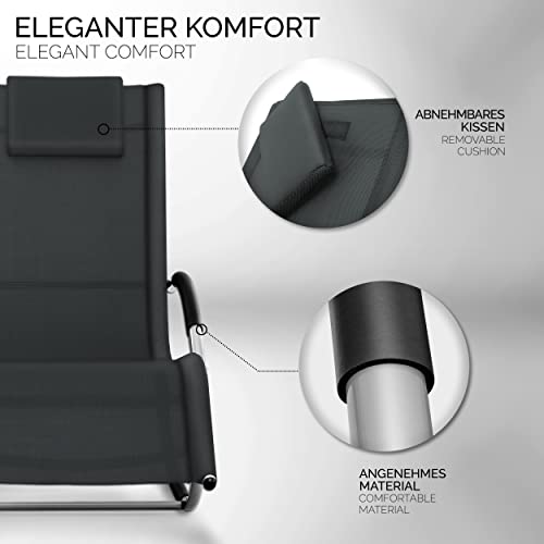 tillvex Relaxliege Gartenliege faltbar | Liegestuhl wetterfest | Schwungliege 150 kg Belastung | Sonnenliege atmungsaktiv (Anthrazit) - 2
